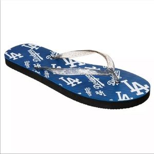 LA Los Angeles Dodgers Logo Glitter Flip Flop Sandals Women's S 5 6 New NWT